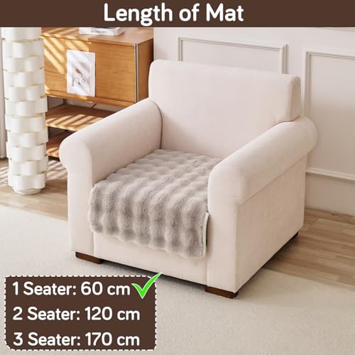 Image of HOKIPO 'FurHug' Luxury Faux Rabbit Fur Anti Slip Sofa Mat for 1 Seater, Latte Brown (NEW-5010-LCF*1)