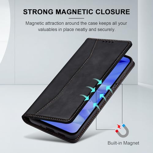 Image of Jasonyu Flip Wallet Case for Google Pixel 9A,Leather Magnetic Folio Cover with Card Holder,Kickstand - TPU Shockproof Durable Protective Phone Case,Black