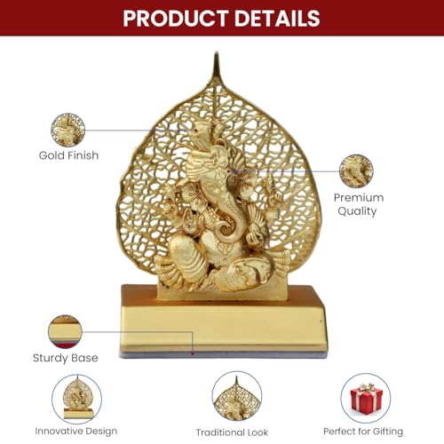 Image of Saugat Traders Metal Ganesha Idol for Car Dashboard Home Decor Golden Ganesh Ji Statue Showpiece Diwali New Year Gift for Corporate Client, Friends, Employees Spiritual Good Luck Gift