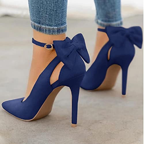 YHCS Mujeres Puntiagudos Altos Tacones Altos Tacones Tacones Delgados Damas Sexy Bombas para Damas Hebilla Correa Femenina Moda Bowknot Zapatos más tamaño 34-43