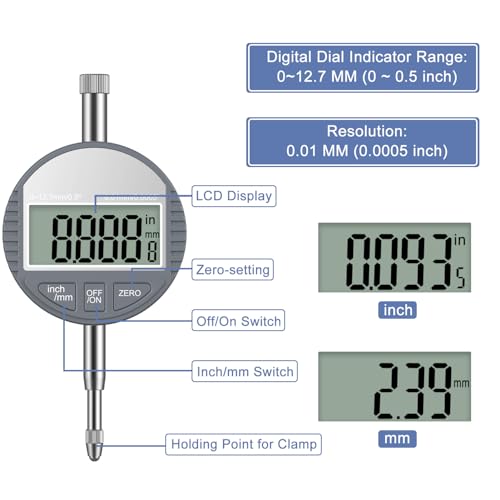 Image of HDLNKAK Digital Dial Indicator Bore Gauge Set,LCD Digital Dial Indicator,6 inch Depth 0.7 inch-6 inch /0.0005 inch Measuring Range,Wide Selection of Anvils(23PCS), Applications in Engines Cylinder Measurement (Black)