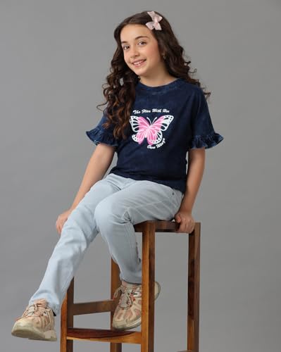 Image of Under Fourteen Only Girls Cotton Tops Collection - Round Neck, Crop Top, Full & Half Sleeve, Drop Shoulder, Ruffle Sleeve, Graphic Printed, Embroidered & Slub Knit Styles