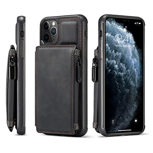 Étui portefeuille en cuir premium pour iPhone 13 housse luxe magnétique noir