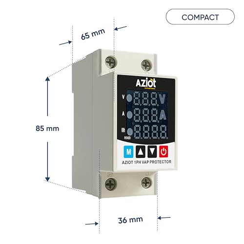 Image of Aziot Adjustable Voltage & Current Protector | Single-Phase 230V | Voltage, Current and Power Display | 63A | Auto Reset & Delay Settings