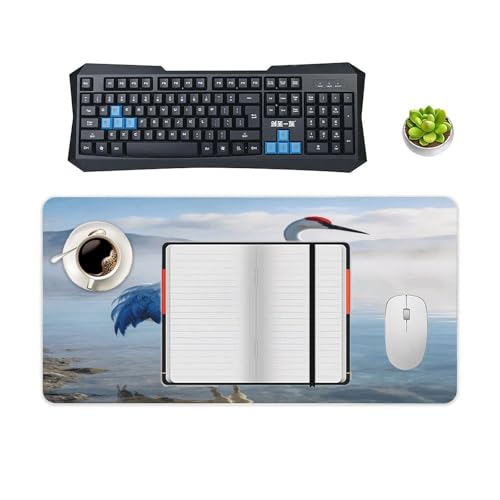 Blue White Crane Desk Pad Waterproof Writing Mouse Pad Large miniatura 4