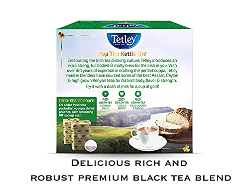 Tetley Irish Breakfast Premium Black Tea, 80 Tea Bags, Rainforest Alliance Certified