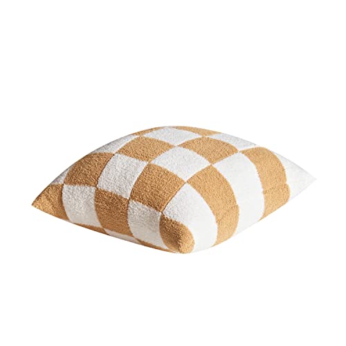 Repreconf Set Of 2 Ultra Soft Cozy Buffalo Checkerboard Fluffy Microfiber Checker Knitted Throw Pillow Cover Fleece Cushion Case Decorative For Sofa Couch Bed 18 Inches Both Sides (Khaki) #TOP3