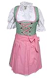 Alpenmärchen, 3tlg. Dirndl-Set - Trachtenkleid, Bluse, Schürze, Gr. 42, grün-rosa - ALM457