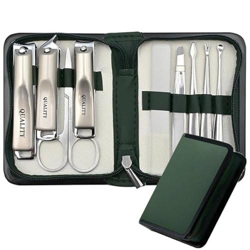 9 in 1 Nail Clipper Manicure Set Stainless Steel Professional Nail Cutters Ingrown Toenail Care Tools Kit Ear Scooper Nail Clippers & Eyebrow Grooming Kit 9pc Pedicure Set Cuticle Trimmer Green
