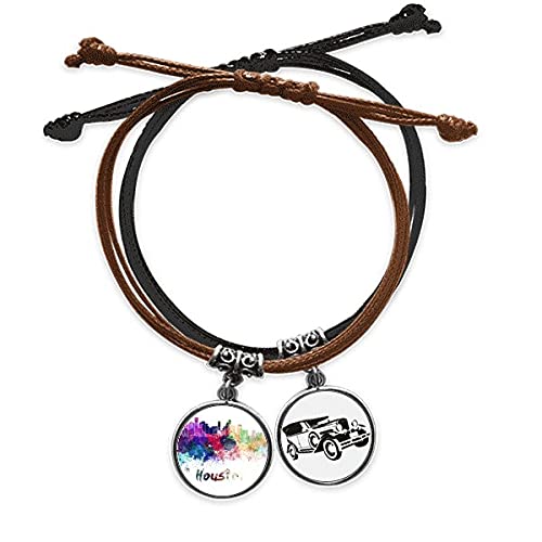 Bracelet corde main en cuir véritable motif aquarelle Houston
