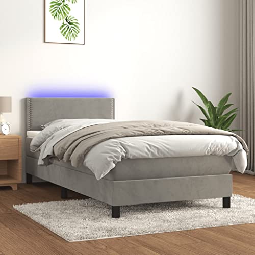 SKM Cama Box Spring colchón y LED tercio Gris Claro 90x200 cm,Mobiliario,Camas y Accesorios,Camas y somieres,Gris,42.79 kg,3134321