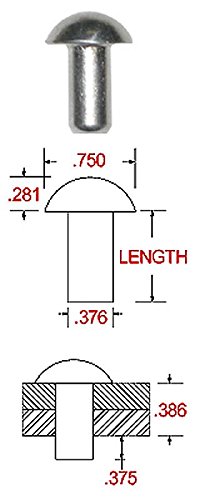 3/8 Dia. X 3/4 Solid 2117-T4 Aluminum Round Head Rivet, Plain Finish (Pack of 1 LB - Approximately 64 Pieces)