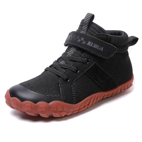 Image of KUBUA Kids High Top Barefoot Shoes Boys Girls Minimalist Zero Drop Sneakers | Wide Toe Box, Padded Collar for Ankle Support, Non-Slip, Hiking, Tennis, Walking, School, Wrestling, Gym, Little Kid, Big Kid