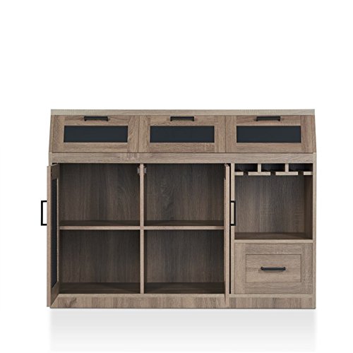 Furniture Of America Tanaka Transitional 3 Top Drawers Buffet Server, Sideboard With Hanging Stemware And Cabinet For Dining Room, Kitchen, 47.2-Inch, Chestnut Brown #TOP4