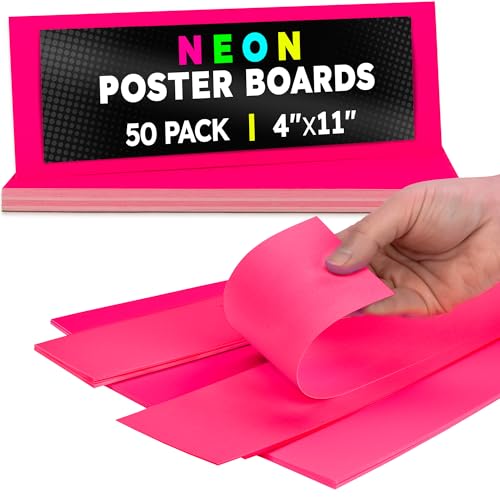 Image of Hygloss Medium Poster Board 4x11 - 50 Neon Pink Single Color Bulk Pack - 10 Pt. Thickness Colored Poster Board Paper for Projects, Signs, Displays - Posterboard Multipack 4 inch x 11 inch