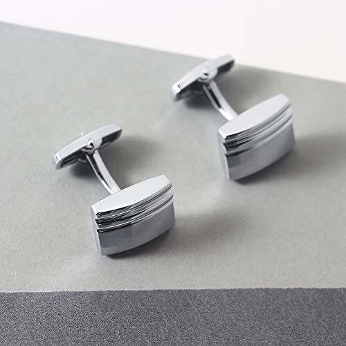 Gemelos de Metal de Cobre Completo con Forma de Acabado Cepillado Plateado Gemelos de Camisa Francesa para Hombre
