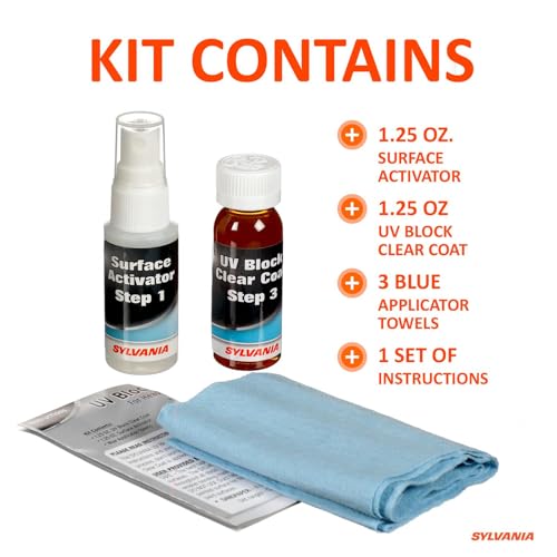 Image of SYLVANIA UV Block Clear Coat Kit - Premium UV Headlight Protection for Vehicles - Includes Surface Activator, Protective Clear Coat & Applicator Towels - Long-Lasting - Restores to Like-New Condition