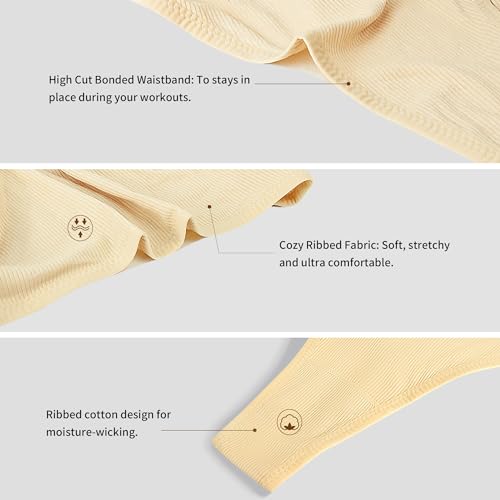 Image of 6 Pack Women's Ribbed Cotton Thongs High Waist Panties Underwear | GAREDOB 6 Pack Women's Ribbed Cotton Thongs High Waist Seamless Panties Plus Size High Rise No Show Underwear