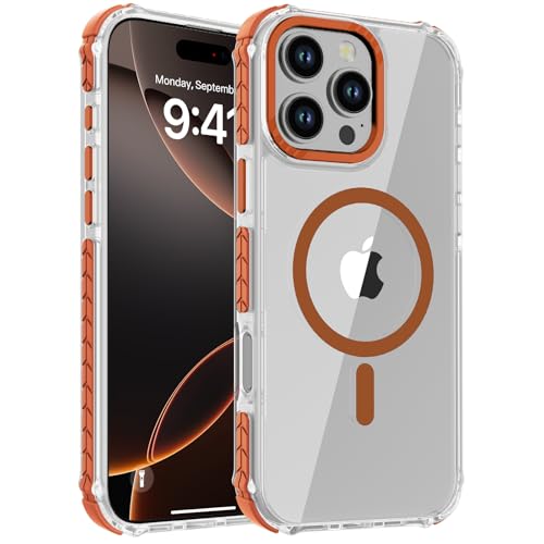 Coque iPhone 16 Pro Max antichoc transparente orange pour homme et femme Magsafe