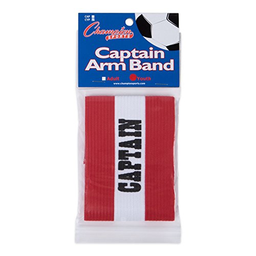 Champion Sports Youth Captainâ€™s Arm Band, Red - Unisex Woven Elastic Nylon Captain Arm Bands for Soccer, Football, Basketball and More - Premium Team Sports Accessories for Kids Medium