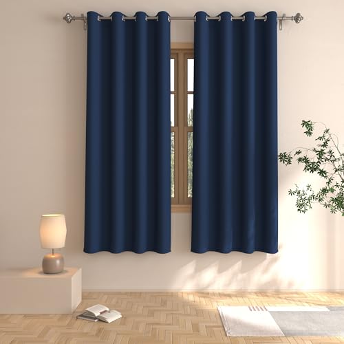 UPOPO Cortinas de oscurecimiento de habitación azul marino de 63 pulgadas de largo, paneles de cortina de ventana para sala de estar, ojales en la parte superior, cortinas aisladas térmicamente,