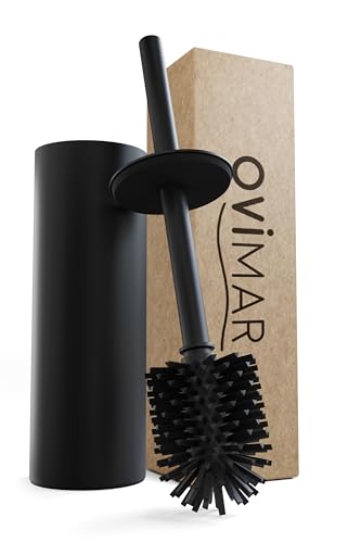 ovimar escobillero Ingoy | escobillero de Silicona | Negro | de Acero Inoxidable con Tapa l de pie para baño y Aseo de Invitados | escobillero con Cabezal reemplazable | diseño Elegante