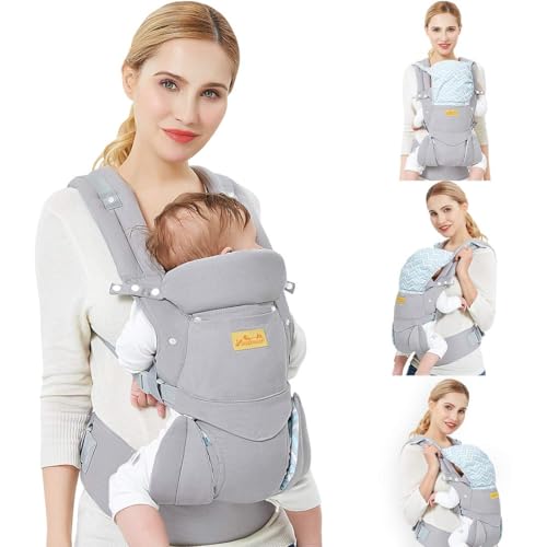 Viedouce Portabebé Ergonómico/Algodón Puro Ligero y Transpirable/Multiposición: Dorsal y Ventral/Reposacabezas Ajustable/para Recién Nacidos y Niños Pequeños de 0 a 4...
