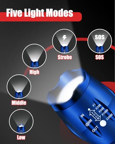Image of Victoper LED Flashlight 2 Pack Blue, Bright Tactical Torch High Lumens 5 Modes, Waterproof Zoomable Flash Light for Outdoor, Birthday Gifts for Men, Dorm Room Hiking Camping Essentials Gear for Guys