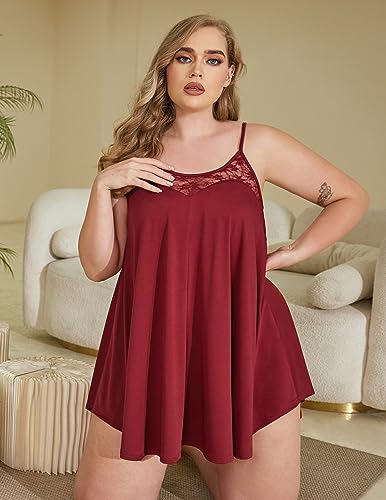 Image of Ekouaer Sexy Night Gowns Lace Nightgowns for Women Sleeveless Sleepwear Babydoll Nighty Plus Size Night Dress