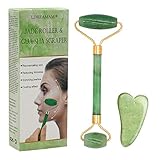 Rodillo de jade, masajeador facial de rodillo de jade natural, rodillo facial de jade natural, rodillo antienvejecimiento, masajeador facial con gua sha