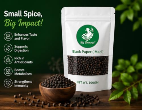 Image of My Farmingo Premium Black Pepper Whole (Mari) | 100g Fresh Pure Spices Strong Aroma And Rich Flavor For Daily Cooking | Size 100GM Pack of 2