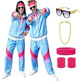 90er 80er Jahre Outfit für Herren und Damen, Vintage Jogginganzug mit Jacke, Hose und Accessoires für Karneval, Fasching & Mottoparty (XL)