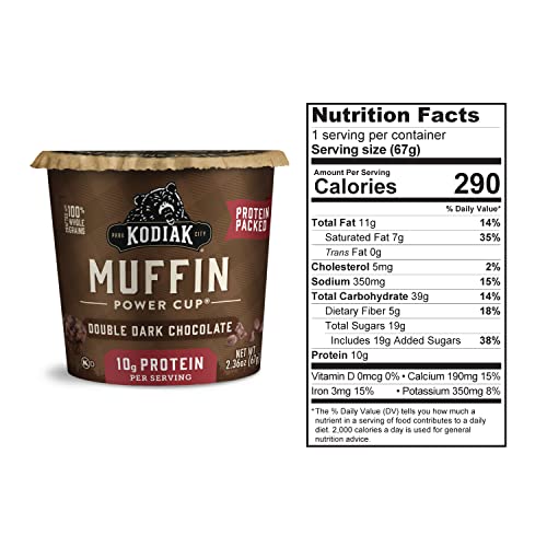 Kodiak Cakes Minute Muffins Dark Chocolate Muffins - 100% Whole Grain, High Protein Muffins Power Cup Just Add Water For Breakfast On The Go - Double Dark Chocolate Muffins, 2.36 Ounce (Pack Of 12) (Packaging May Vary) #TOP4