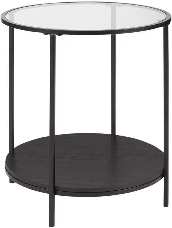 CAWS Modern Industrial Round End Table with Metal Frame - Sturdy, Stylish, and Waterproof - Perfect for Living Room, Bedroom, Office - Black Color Provided