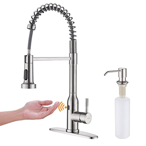 Touchless Kitchen Faucet,Keer Smart Motion Sensor Hands Free Single Handle Spring Kitchen Sink Faucet With Pull Down Sprayer,Brushed Nickel #TOP16