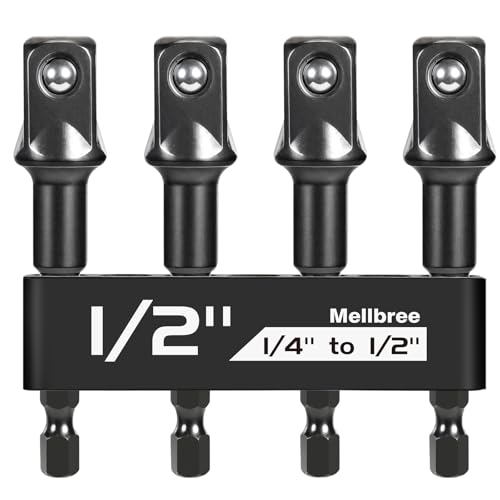 Mellbree 1/2 Impact Socket Adapter 4 Pack 1/4 to 1/2 Inch Drill Socket Adapter for Impact Driver/Wrench Automotive DIY Extension Socket Bits Handle Nut Driver and Drills