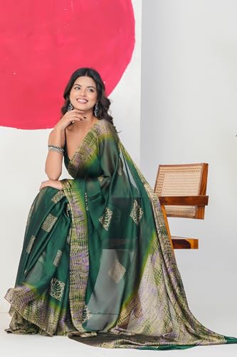 Image of MIRCHI FASHION Women Saree Abstract Print Chiffon | Breathable Lightweight Casual Sari for Regular Use and Office with Unstitched Blouse (Available in 25 Colors)