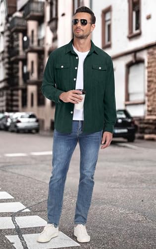 Image of Askdeer Men's Corduroy Button Down Shirts Long Sleeve Casual Shacket Jacket Western Corduroy Shirt Jacket with Flap Pockets