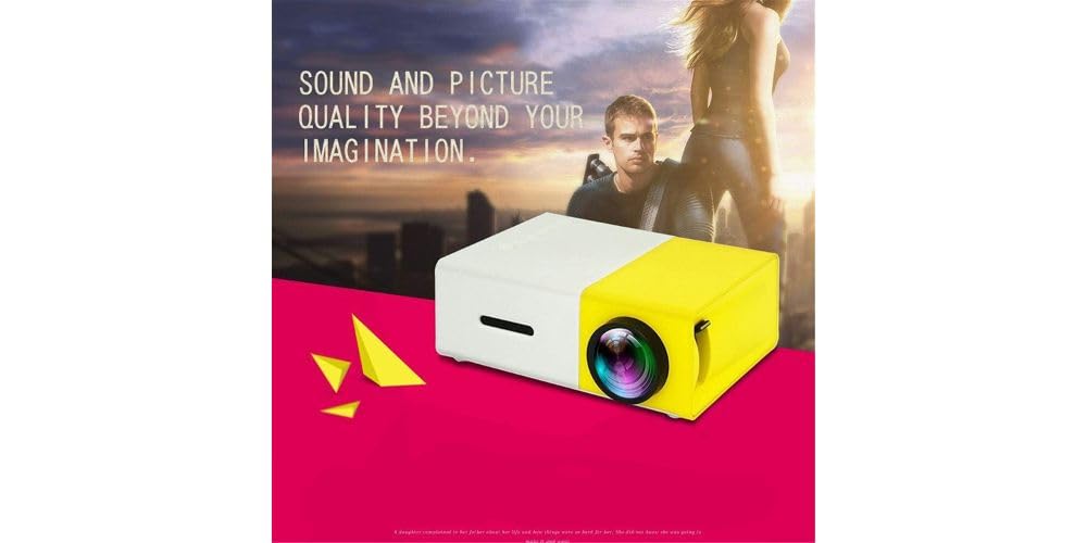 Mini Proiettore LED Portatile Bianco e Giallo, Supporto Full HD 1080P, Ingressi HDMI USB AV SD, Compatibile con Smartphone, Laptop, PS4 e DVD