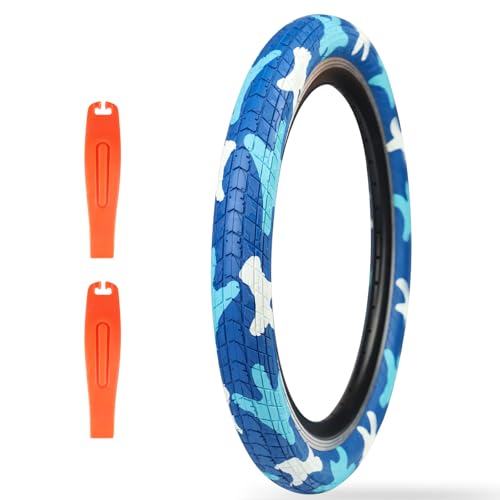 1 Pack 20 x 2.125 Bike tire BMX Bike Tires Kids Blue 20" Bike Tires Folding Tires Fits BMX Kids Bikes,Camo Style Blue Mix -1 Tire 2 Levers