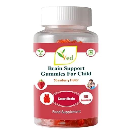 Ved Brain Support Gummies för barn ; BSA Chews Jordgubbssmak, rå ofiltrerad Omega 3-6-9 & DHA gummin, Vegetariskt Vegansk hälsotillskott för barn - 60 tuggar 20 dagars tillförsel