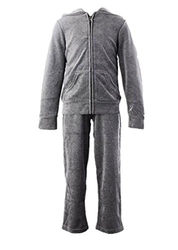 Monvecle Girls' Velour Zip Hoodie Long Tracksuit Sweatshirt Sweatpant Sets Charcoal 6-7 Years