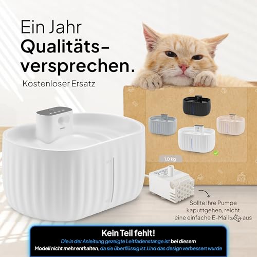 Pretty Paw Katzenbrunnen Kabellos mit Bewegungsmelder - Trinkbrunnen für Katze mit 45 Tagen Akku - Wasserbrunnen für Katzen mit Filter & 3 Liter Wassertank - Aqua Sense (Weiß)