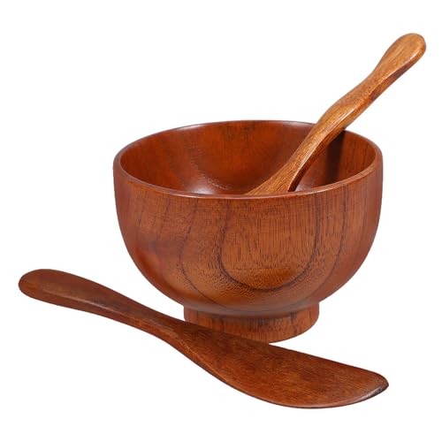 ORFOFE Kit de 3 Piezas para Faciales de Madera Natural Cuenco Mezclador Facial Cuchara Aplicadora y Espátula para Cuidado Piel Casero y Profesional