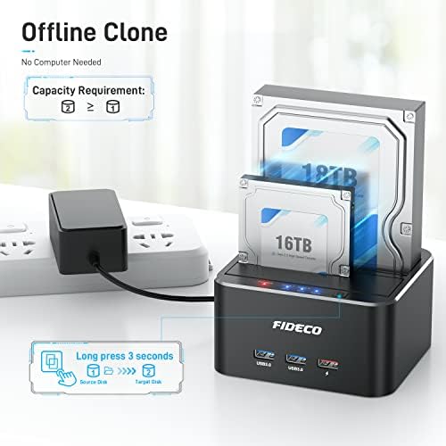 FIDECO Aluminum Hard Drive Docking Station, USB 3.0 Docking Station for 2.5 and 3.5 inch SATA HDD or SSD, Support Offline Clone and 2x 16TB Hard Drives