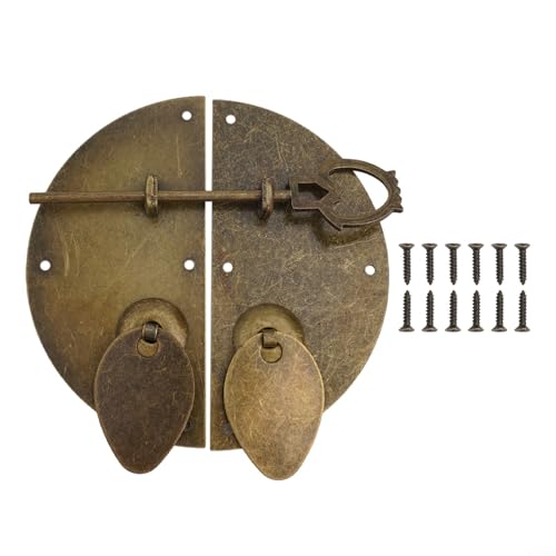 Manija de puerta de estilo chino, pestillo de tracción antiguo con perno para anillo de bloqueo de tracción para gabinetes muebles hardware bronce vintage