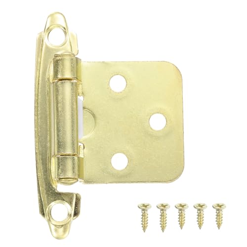 QUARKZMAN Bisagras de Armario con Solapamiento de 1/2', 50 Piezas de Bisagras de Cierre Automático Montadas Enrasadas con Tope de Puerta, Baño y Muebles, Color Latón Dorado