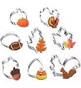 Fall Thanksgiving Cookie Cutters Set - 8 Pieces - Pumpkin, Football,Turkey, Maple Leaf, Oak Leaf,...