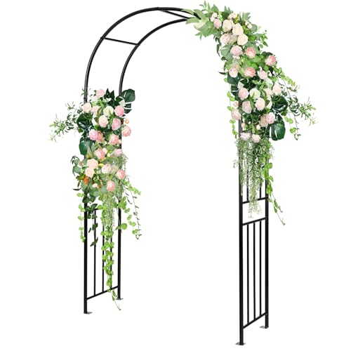 DREAMADE Metal Garden Arch, 7.2 ft Arch Trellis w/Powder Coated Steel Frame, Wide Base & Stakes, Garden Arbor for Climbing Plants, Outdoor Lawn Yard Wedding Bridal Party Ceremony Festival Decoration