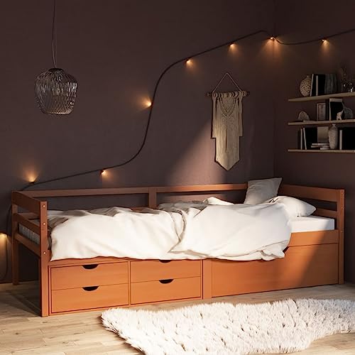 ShGaxin Cama con cajones, Marco De La Cama, Canape, Canape Dormitorio, Cama Divan, y Armario Madera Pino marrón Miel 90x200 cm